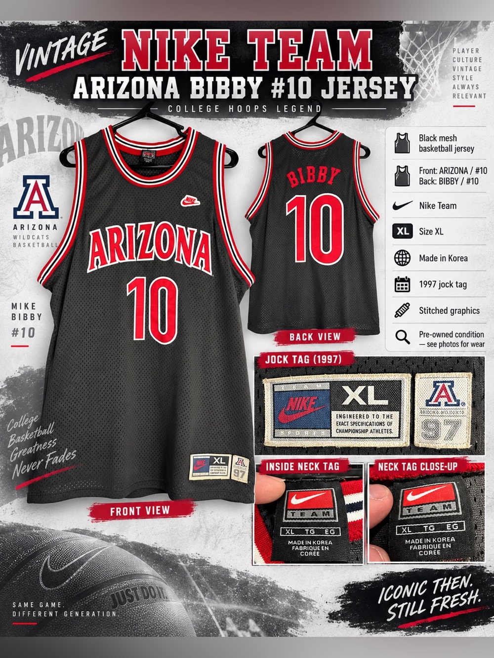 Nike Black Arizona Wildcats (Mike Bibby #10) Basketball Jersey